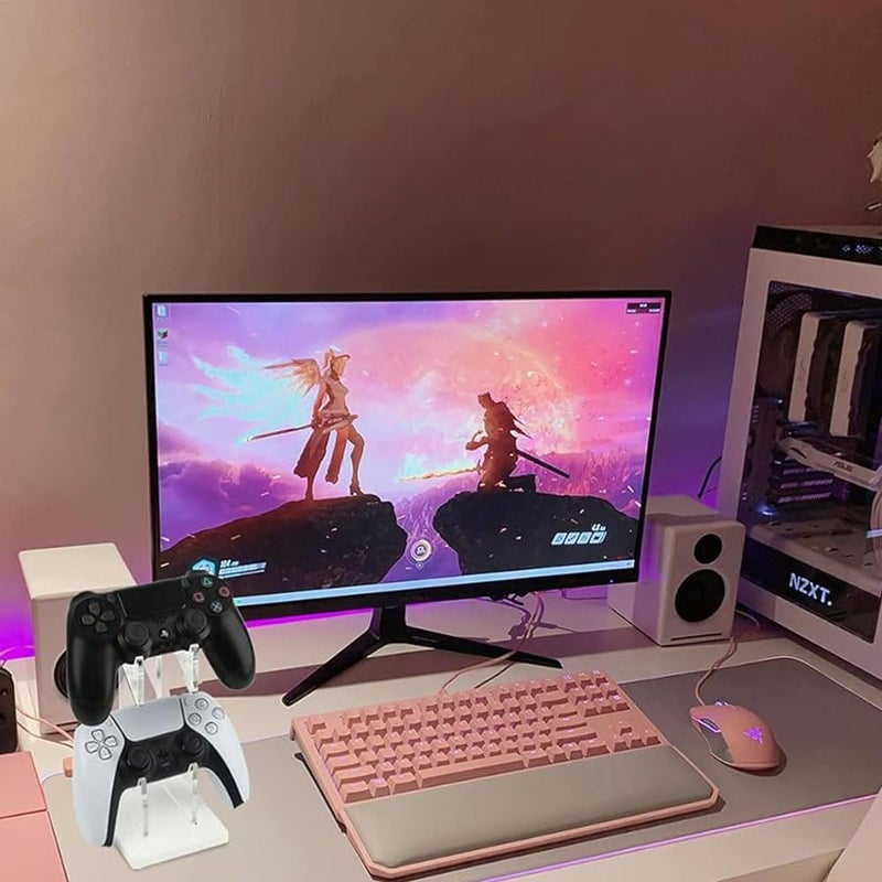 Bukela Game Controller Holder 2 Tiers,Controller Stand Headphone Holder,Acrylic Clear Controller Display Stand Compatible with Nintendo Switch Xbox PS5 PS4,Desk Mounts,White Base - Image 4